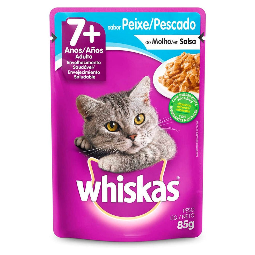 WHISKAS SACHE GATOS ADULTO 7+ PEIXE AO MOLHO 85G