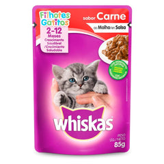 WHISKAS SACHE GATOS FILHOTE 2-12 MESES CARNE AO MOLHO 85G