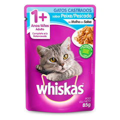 WHISKAS SACHE GATOS CASTRADOS ADULTO 1+ PEIXE AO MOLHO 85G