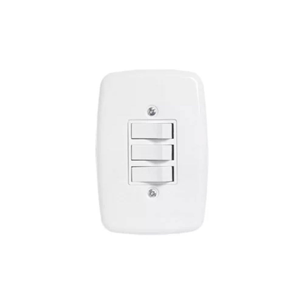 INTERRUPTOR 3 TECLAS SIMPLES 10A/250V C/ PLACA IDEALE BRANCO REF 3205 PLUZIE