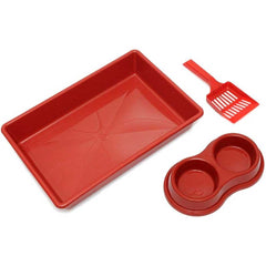 KIT BANDEJA ALTA VERMELHA P/ GATOS C/ BANDEJA+PA+COMEDOUROS 2D PET