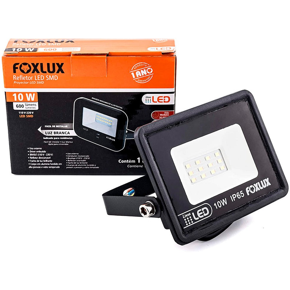 REFLETOR LED 10W PRETA FOXLUX