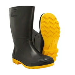 BOTA VULCABRAS PRETA SOLA AMARELA BORRACHA CANO MEDIO S/ FORRO N44/45