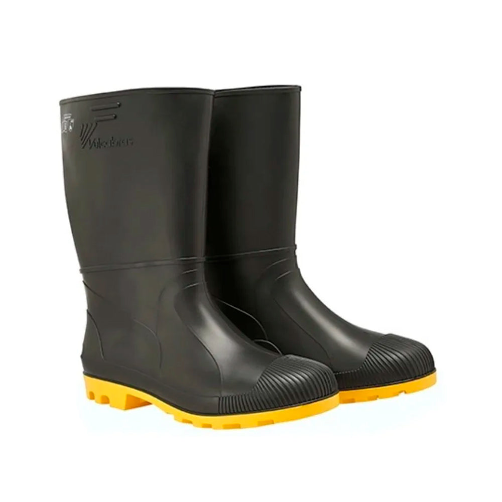 BOTA VULCABRAS PRETA SOLA AMARELA BORRACHA CANO MEDIO S/ FORRO N38