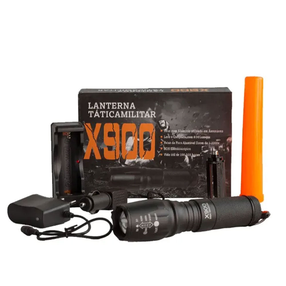 LANTERNA TATICA PROFISSIONAL 2 BAT RECARR 3 HORAS X900 HZ-03-2011