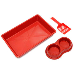 KIT BANDEJA VERMELHA P/ GATOS C/ BANDEJA+PA+COMEDOUROS