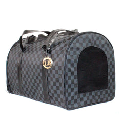BOLSA DE LUXO PRETA/CINZA QUADRICULADA