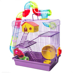 GAIOLA HAMSTER TUBO LUXO 3 ANDARES ROXA 26X38X43