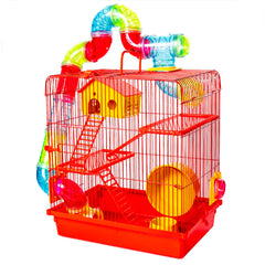 GAIOLA HAMSTER TUBO LUXO 3 ANDARES VERMELHA 26X38X43