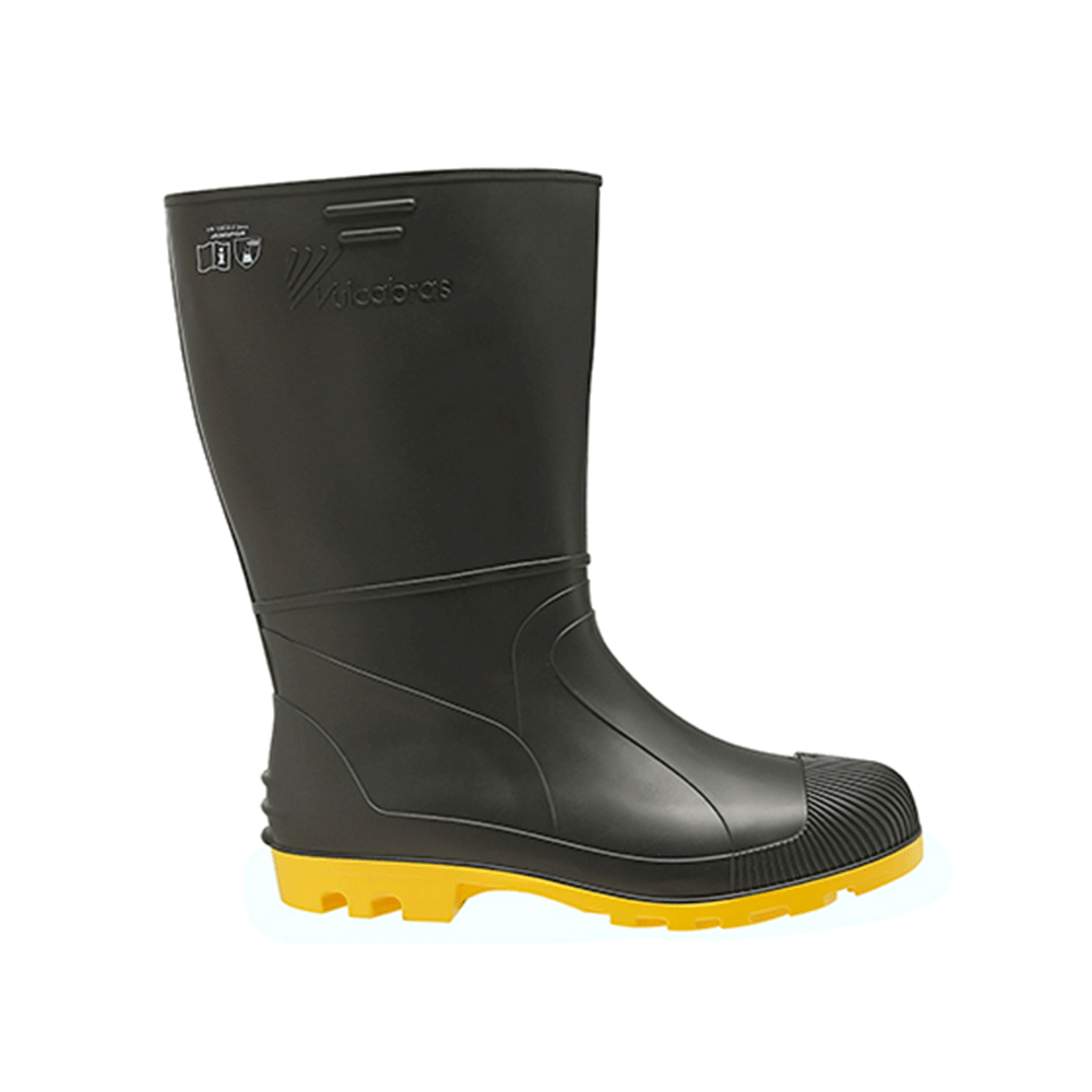 BOTA VULCABRAS PRETA SOLA AMARELA BORRACHA CANO MEDIO S/ FORRO  N42