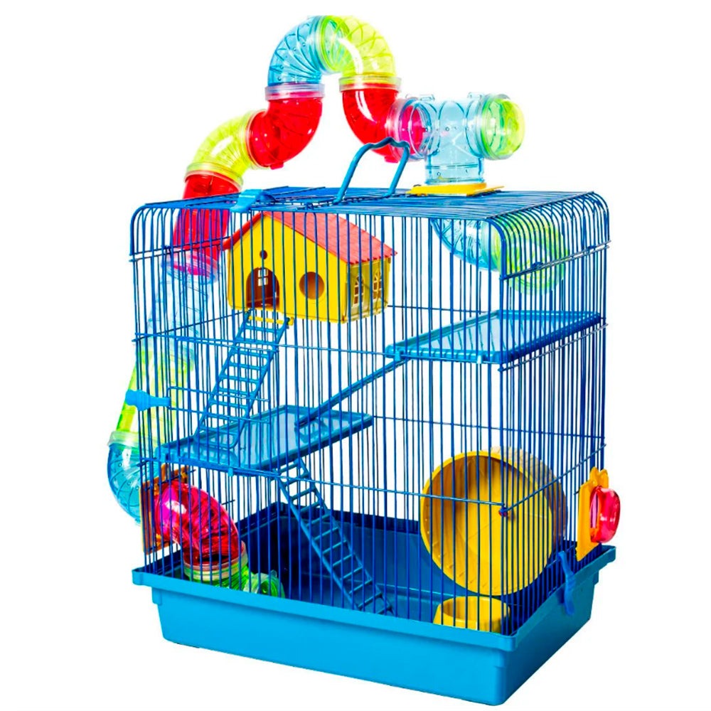 GAIOLA HAMSTER TUBO LUXO 3 ANDARES AZUL 26X38X43