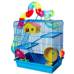 GAIOLA HAMSTER TUBO LUXO 3 ANDARES AZUL 26X38X43