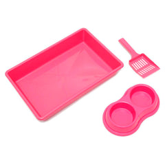 KIT BANDEJA ROSA P/ GATOS C/ BANDEJA+PA+COMEDOUROS