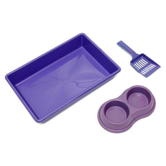 KIT BANDEJA LILAS P/ GATOS C/ BANDEJA+PA+COMEDOUROS