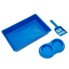 KIT BANDEJA AZUL P/ GATOS C/ BANDEJA+PA+COMEDOUROS