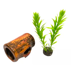 ENFEITE AQUARIO CERAMICA TRONCO C/ PLANTA