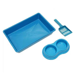 KIT BANDEJA ALTA AZUL P/ GATOS C/ BANDEJA+PA+COMEDOUROS 2D PET