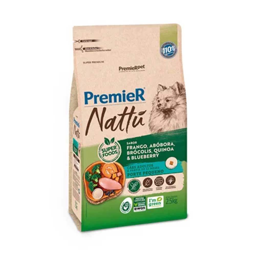 PREMIER NATTU CAES ADULTOS PORTE PEQUENO SABOR ABOBORA 2,5KG